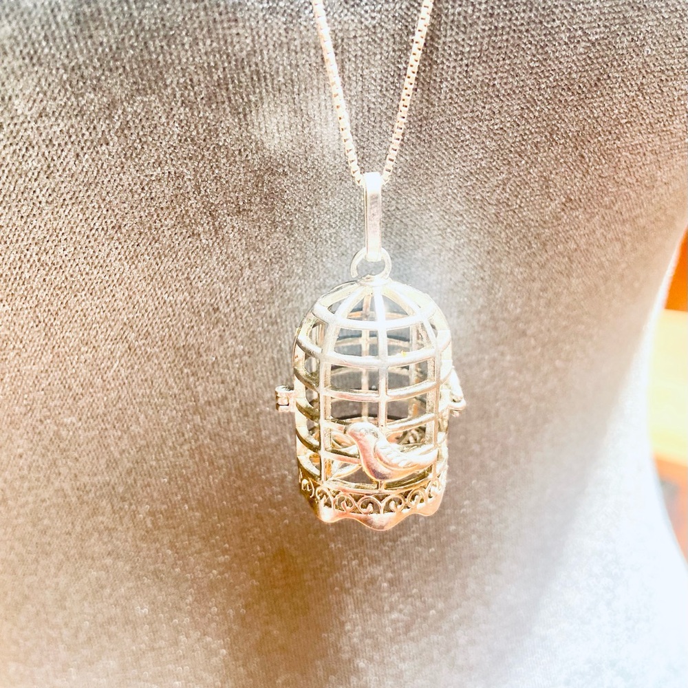 Vintage Silver-Plated Filigree Birdcage Necklace Pendant-amazing. 🎁